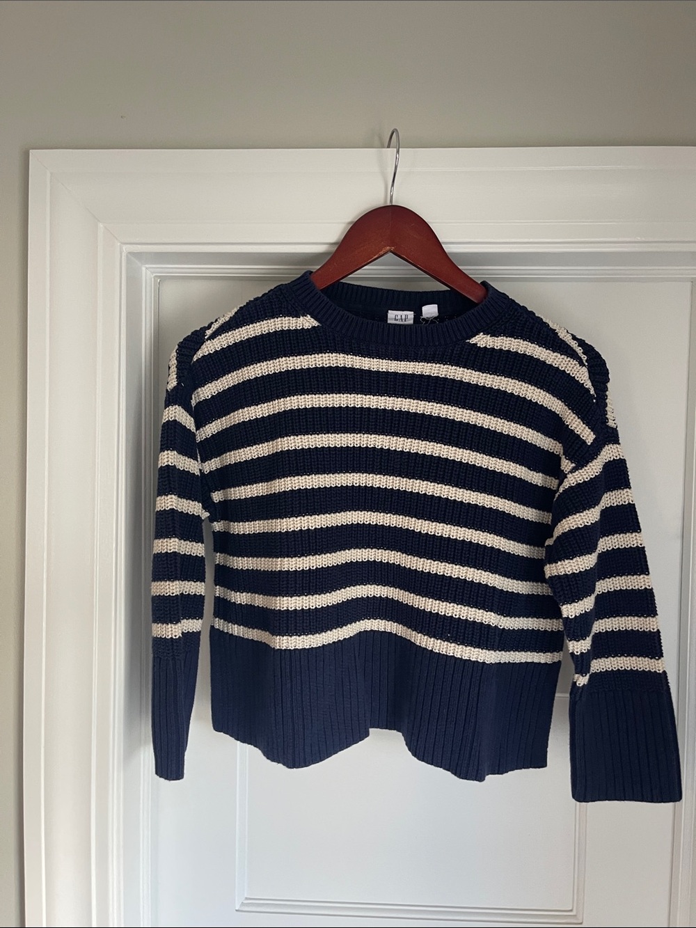 Navy and Cream Striped Crewneck Sweater - Gap Kids (Girls) 100% cotton